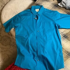 Red Head turquoise, short sleeve button down top